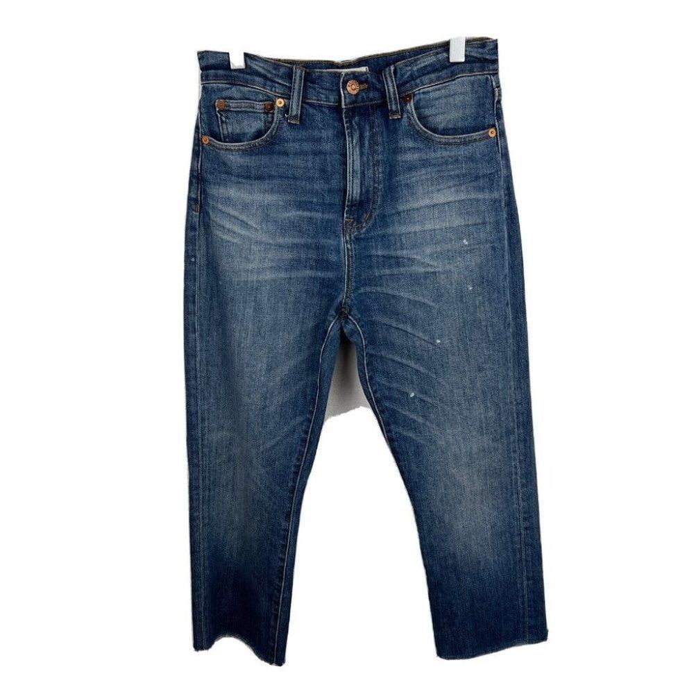 Madewell Perfect Fall Jean 27 Womens Blue Distressed High Rise Raw Hem Cropped
